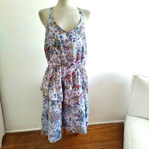White Floral Tank Midi Dress w Ruffles / Size 2XX